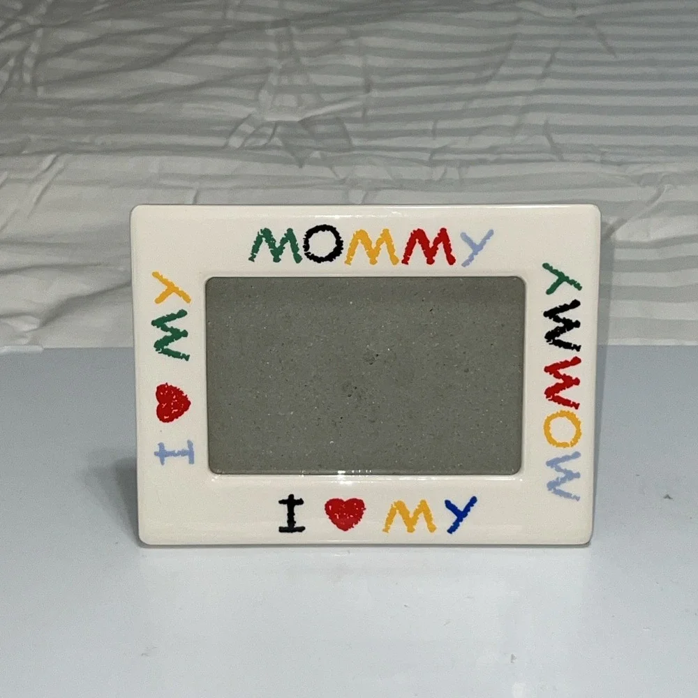 Vintage 90's I Love My Mom Ceramic Picture Frame 5x7 Retro Decor Crayon Style